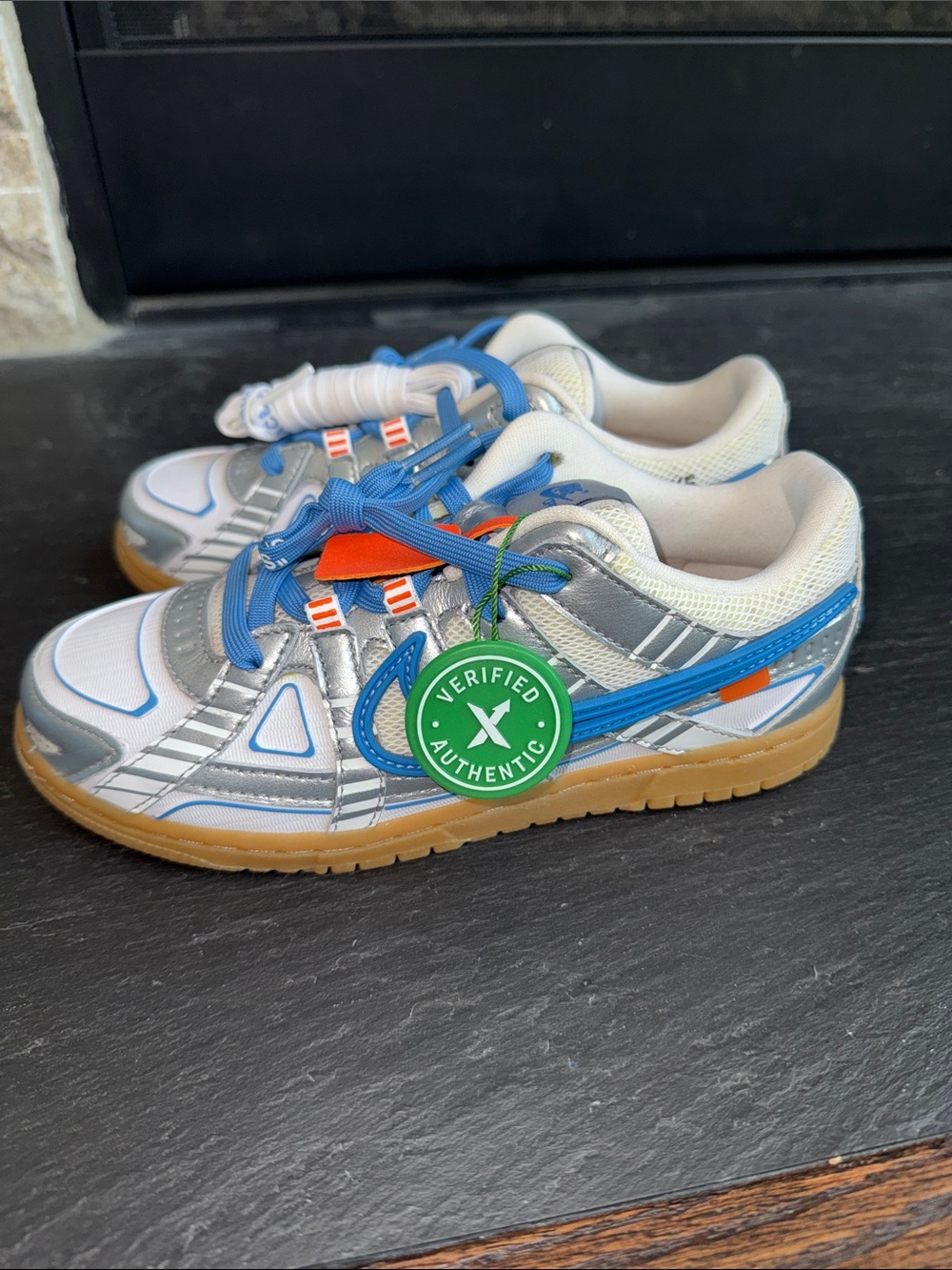 Nike Air Rubber Dunk x Off White University Kids' Silver & Blue Low-Top Sneakers